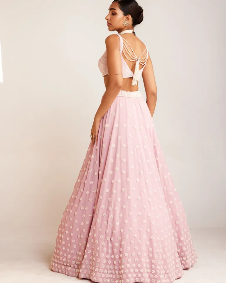 Powder Pink Flower Lehenga Set