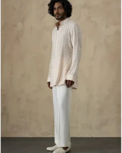 Powder Pink Front Luppi Button Kurta Set