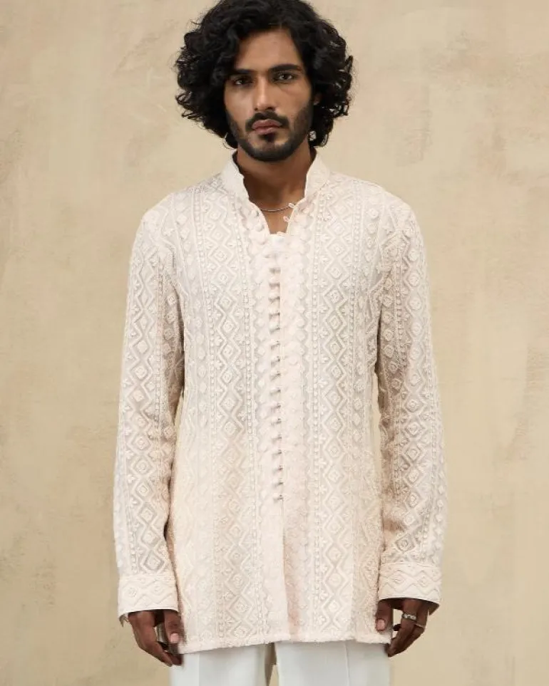 Powder Pink Front Luppi Button Kurta Set