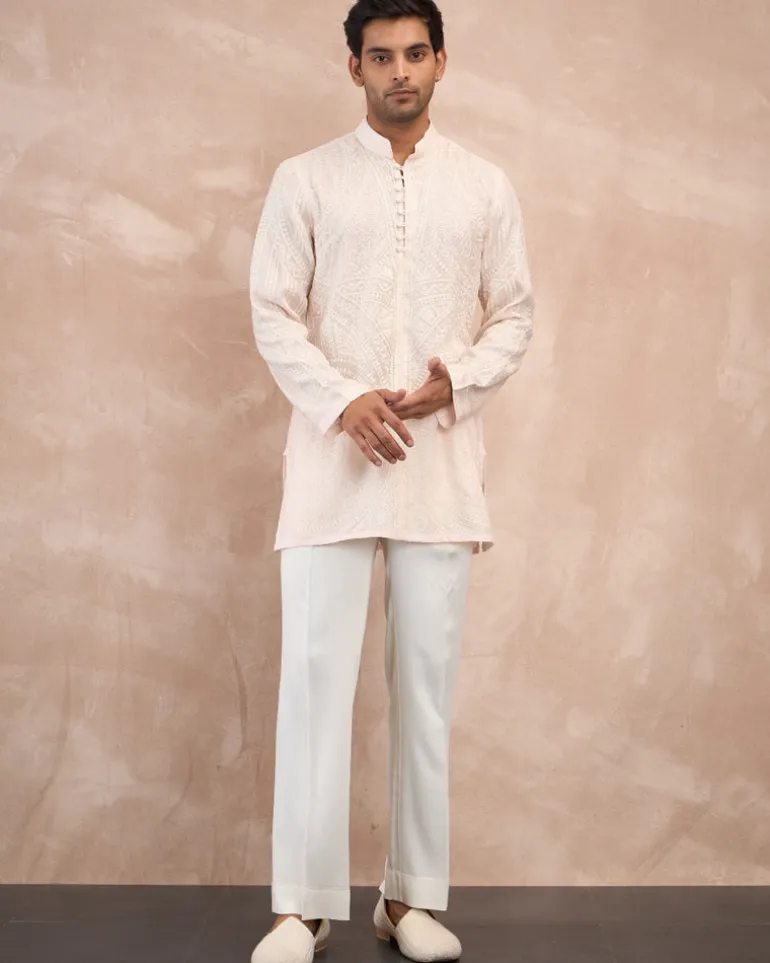 Powder Pink Half Moon Aari Kurta Shirt Set