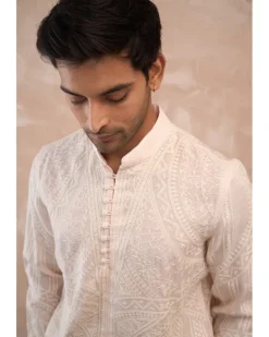 Powder Pink Half Moon Aari Kurta Shirt Set