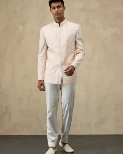 Powder Pink Half Moon Dori Bandhgala Set
