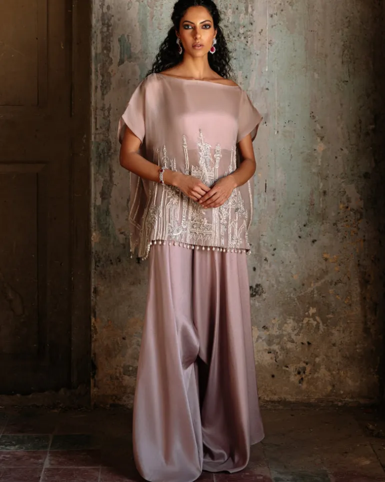 Powder Pink Off-Shoulder Cape Set