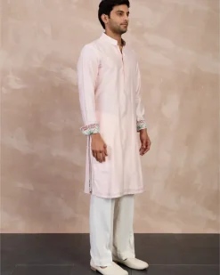 Powder Pink Plain Chanderi Straight Kurta Set