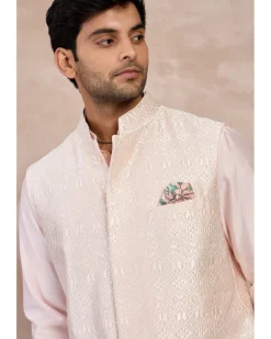 Powder Pink Plain Chanderi Straight Kurta Set