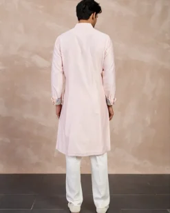 Powder Pink Plain Chanderi Straight Kurta Set