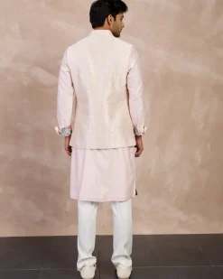 Powder Pink Plain Chanderi Straight Kurta Set