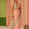 Powder Pink Silk Organza Embroidered Sari Set