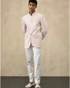 Powder Pink Start Embroidery Bandhgala Set
