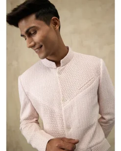 Powder Pink Start Embroidery Bandhgala Set