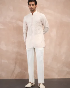 Powder Pink Vertical Aari Flb Kurta Shirt Set