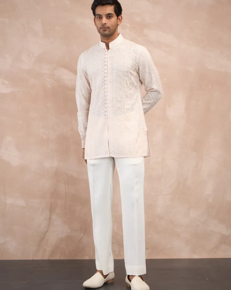 Powder Pink Vertical Aari Flb Kurta Shirt Set