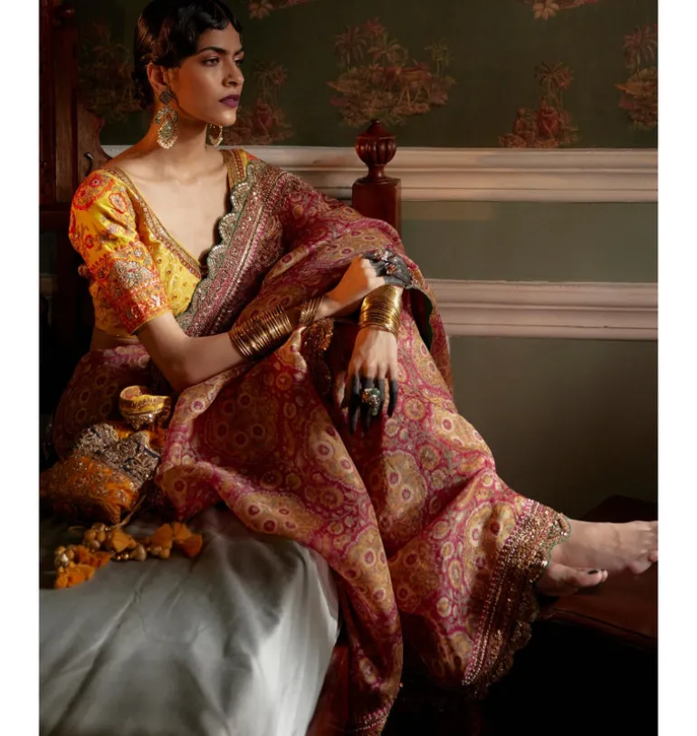 Print Organza Sari Set