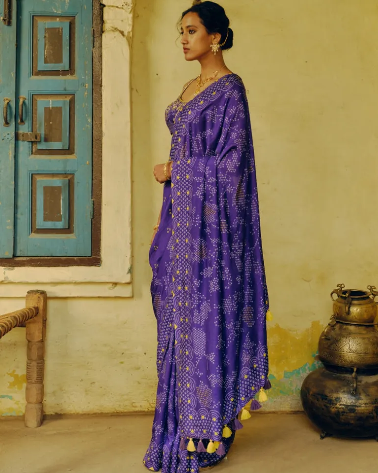 Purple Echoes Bandhej Sari Set