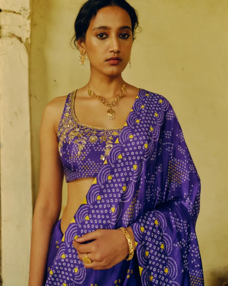 Purple Echoes Bandhej Sari Set