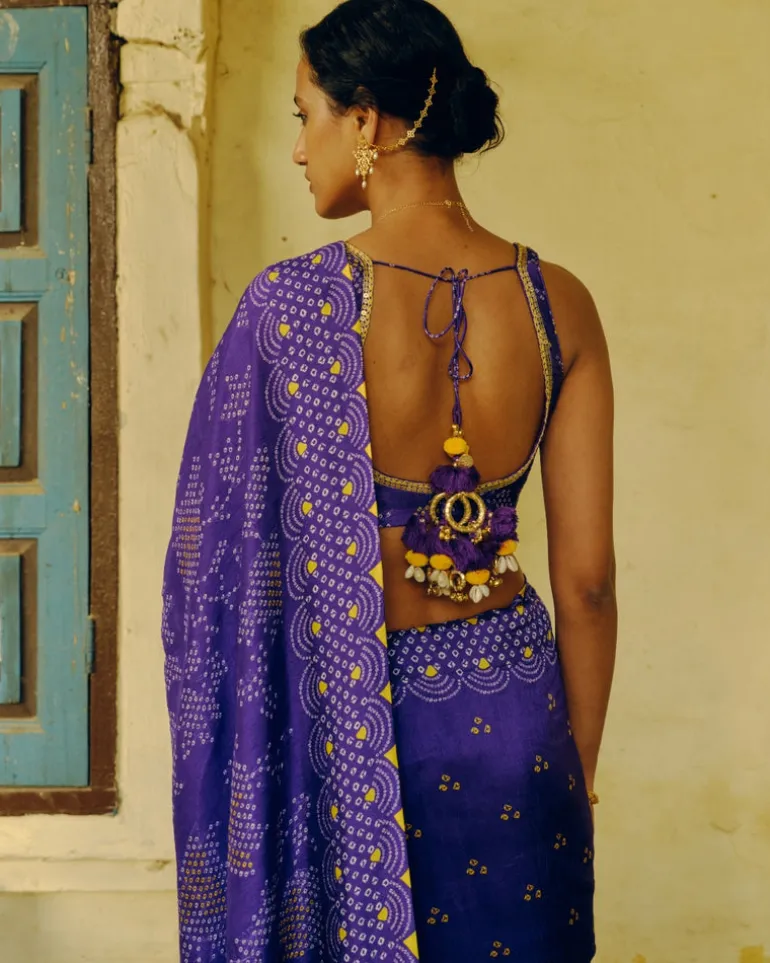 Purple Echoes Bandhej Sari Set