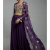 Purple Embroidered Bustier With Embroidered Jacket And Sharara Set