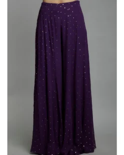 Purple Embroidered Bustier With Embroidered Jacket And Sharara Set