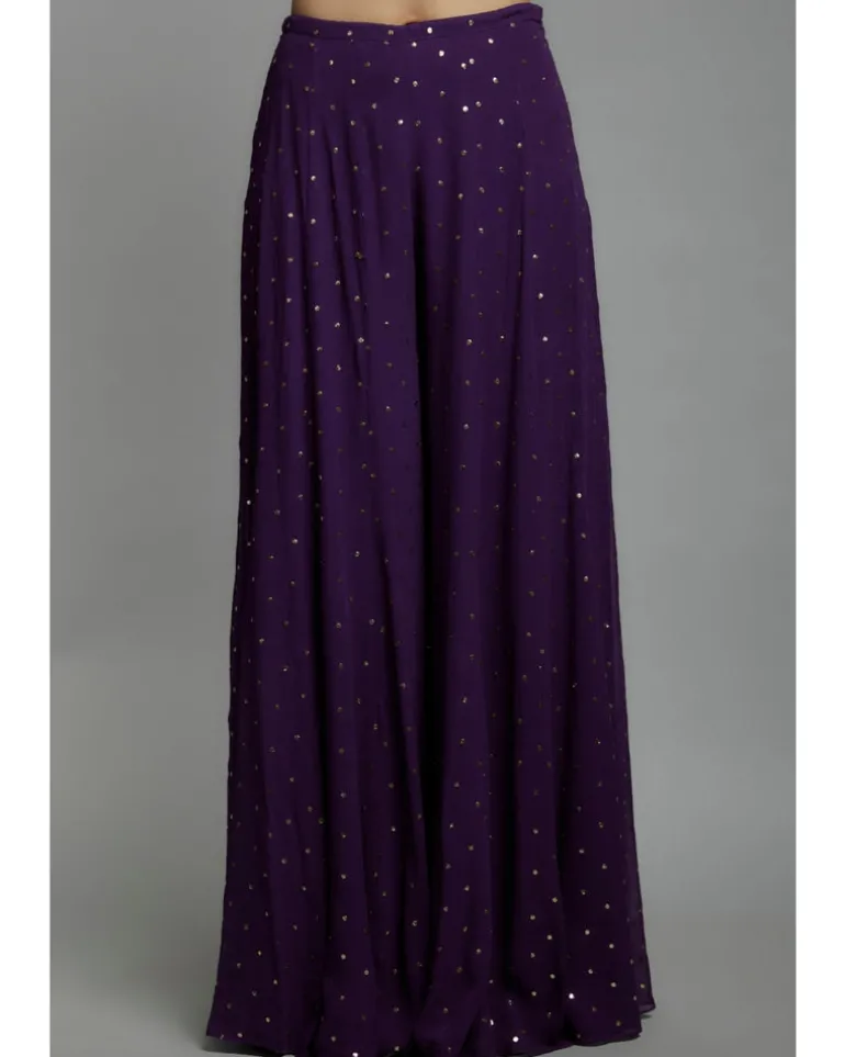 Purple Embroidered Bustier With Embroidered Jacket And Sharara Set
