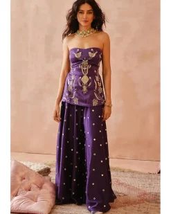Purple Embroidered Kurta With Sharara