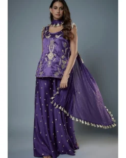 Purple Embroidered Kurta And Sharara Set