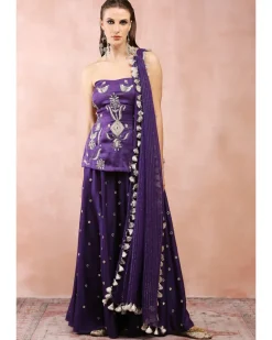 Purple Embroidered Kurta With Sharara