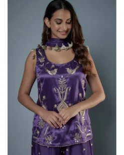 Purple Embroidered Kurta And Sharara Set
