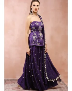 Purple Embroidered Kurta With Sharara