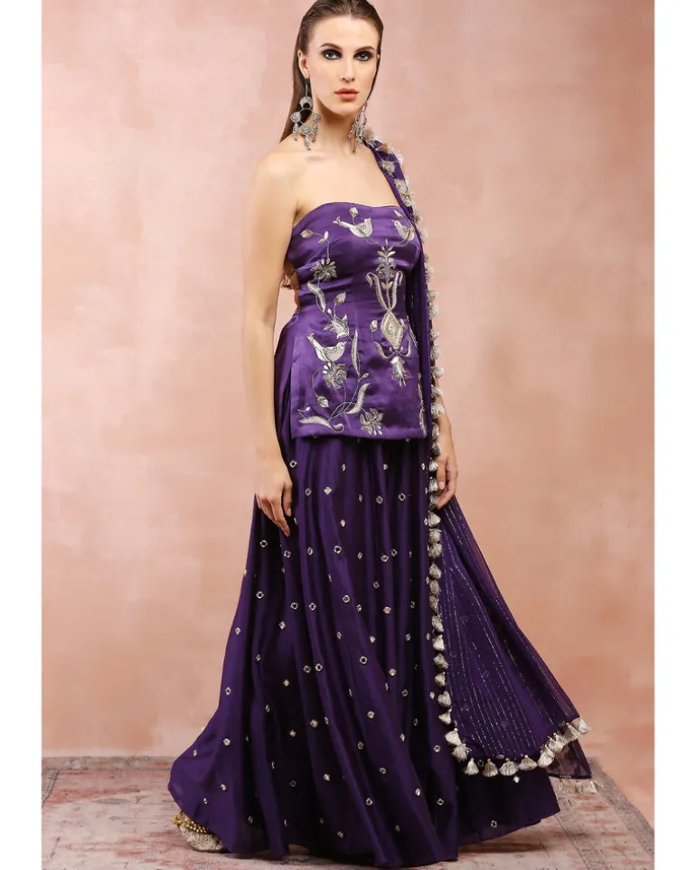 Purple Embroidered Kurta With Sharara