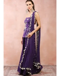 Purple Embroidered Kurta With Sharara