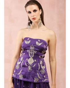 Purple Embroidered Kurta With Sharara