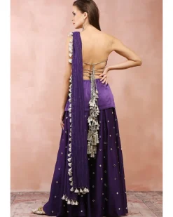Purple Embroidered Kurta With Sharara