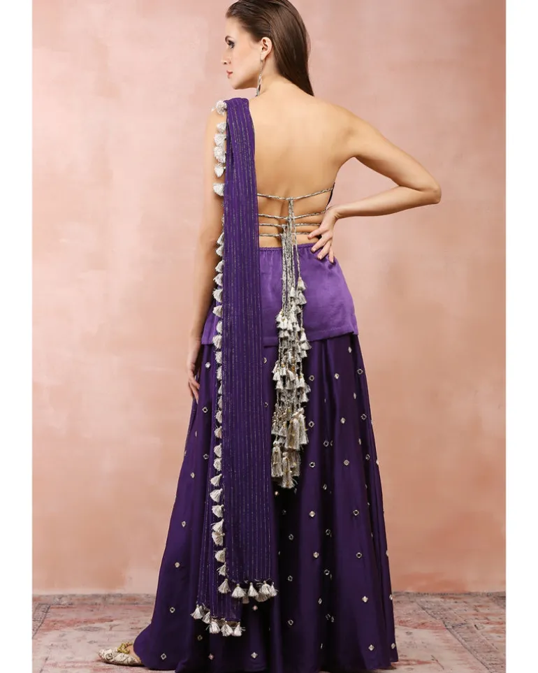Purple Embroidered Kurta With Sharara
