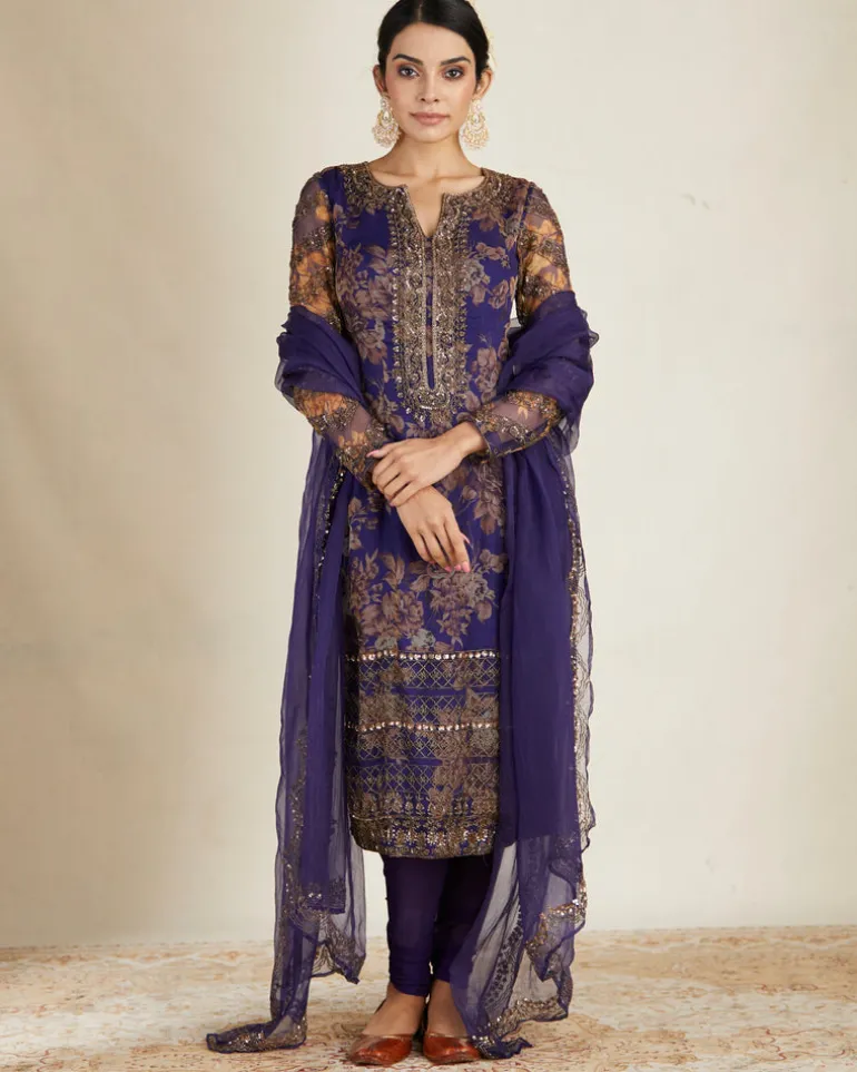 Purple Floral Kurti Set