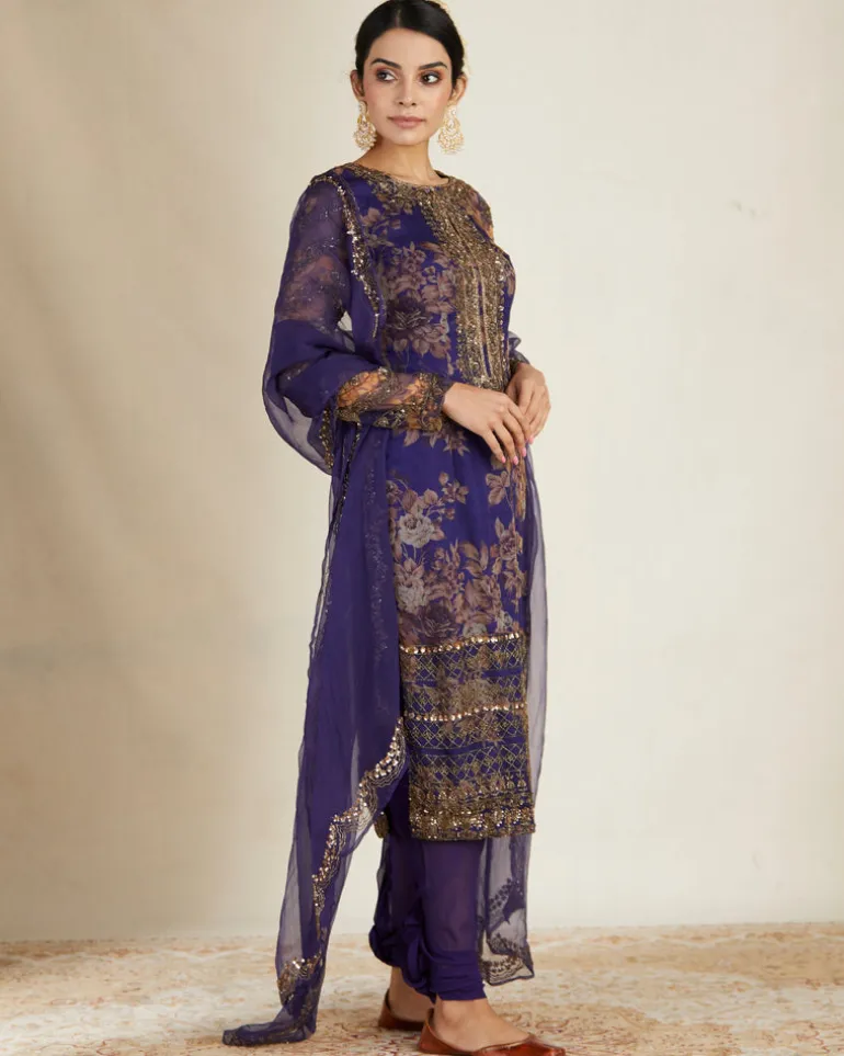 Purple Floral Kurti Set