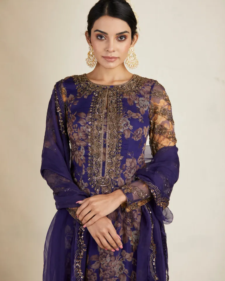 Purple Floral Kurti Set
