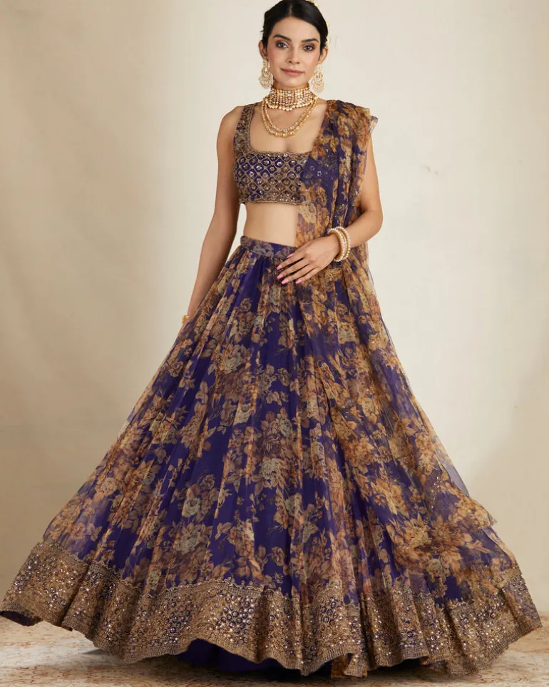 Purple Floral Lehenga Set