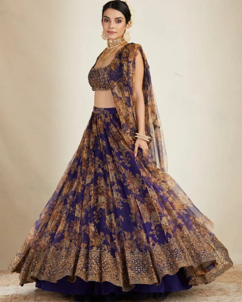 Purple Floral Lehenga Set