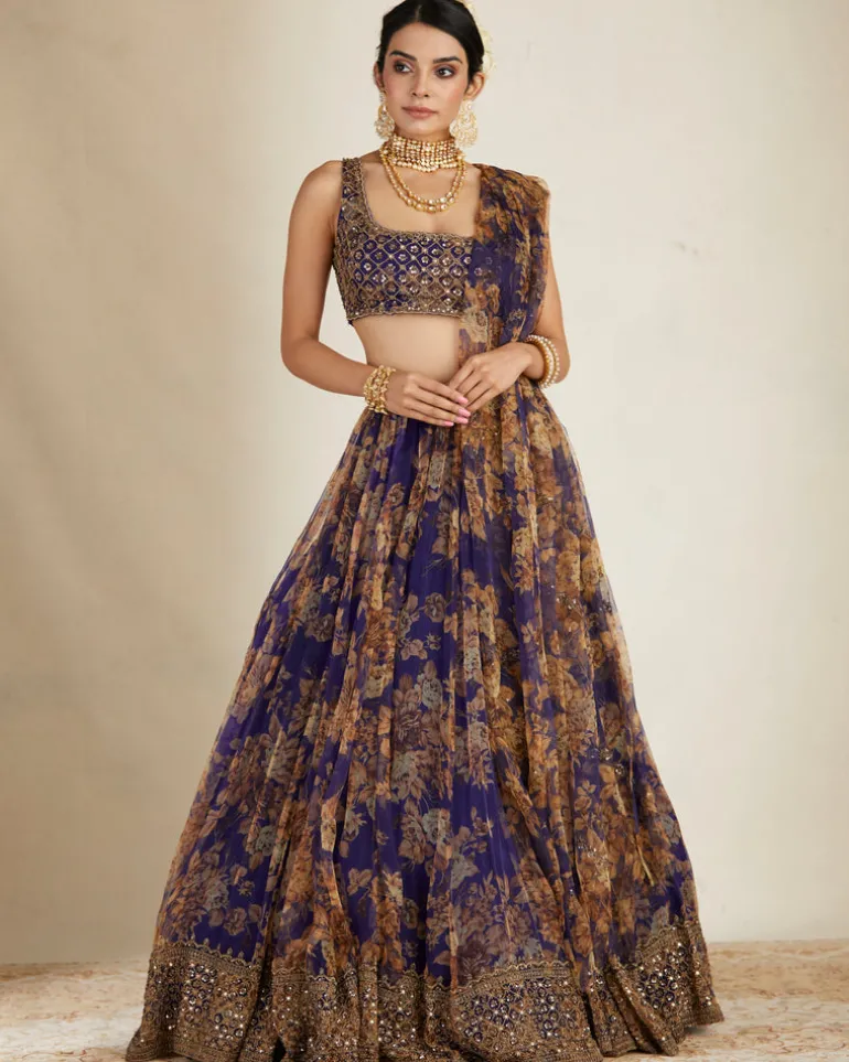 Purple Floral Lehenga Set