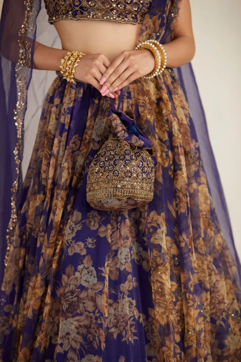 Purple Floral Lehenga Set