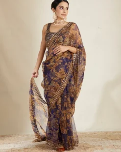 Purple Floral Sari Set