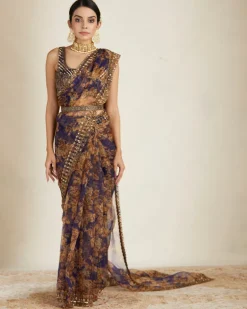 Purple Floral Sari Set
