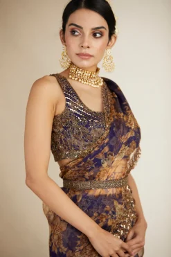 Purple Floral Sari Set