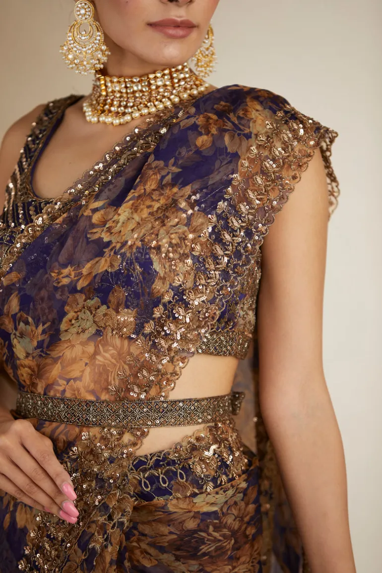 Purple Floral Sari Set