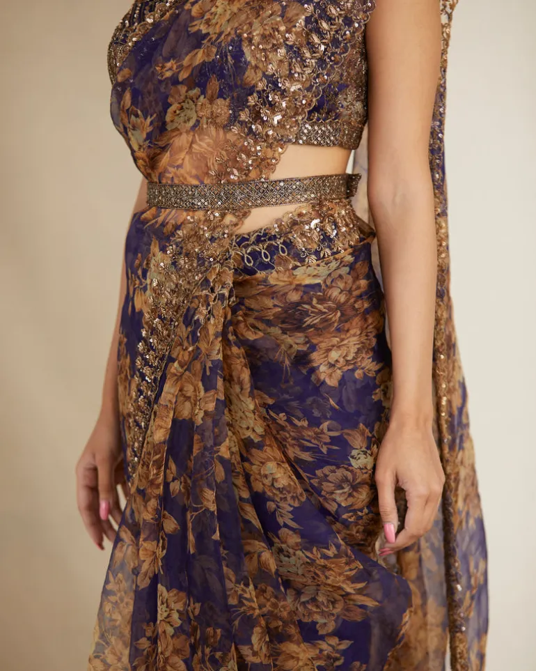 Purple Floral Sari Set