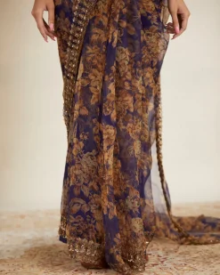Purple Floral Sari Set