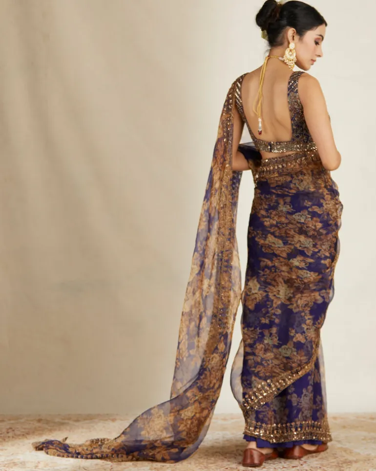 Purple Floral Sari Set