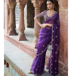 Purple Organza Sari Set