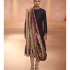 Purple Texture Embroidered Sherwani Set