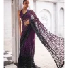 Purple To Black Ombre Cutwork Sari Set